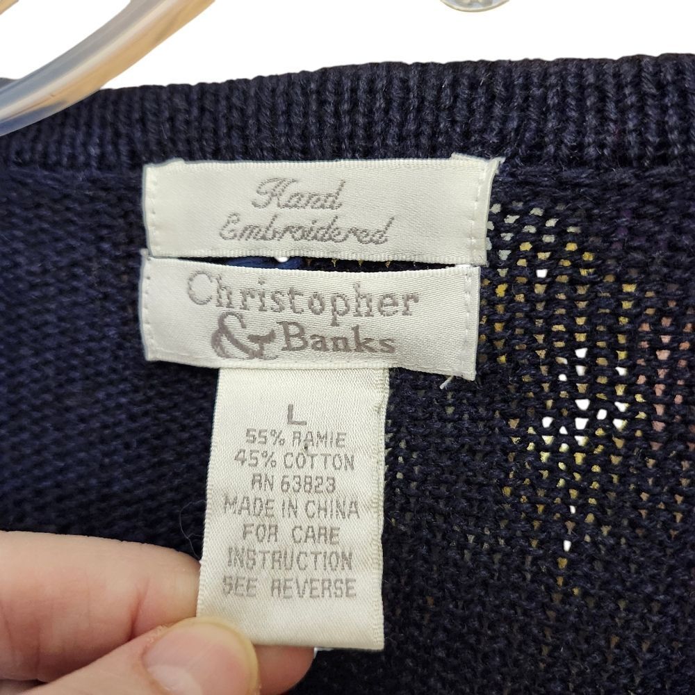 Christopher & Banks VTG Hand Embroidered Birthday Christmas cardigan sweater LG - Picture 7 of 12